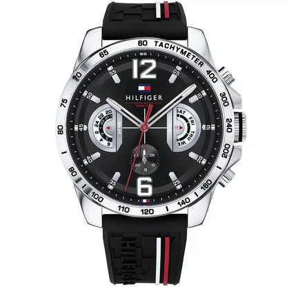 Tommy Hilfiger Decker 1791473 Silver Case Black Dial Silicone Men's Watch