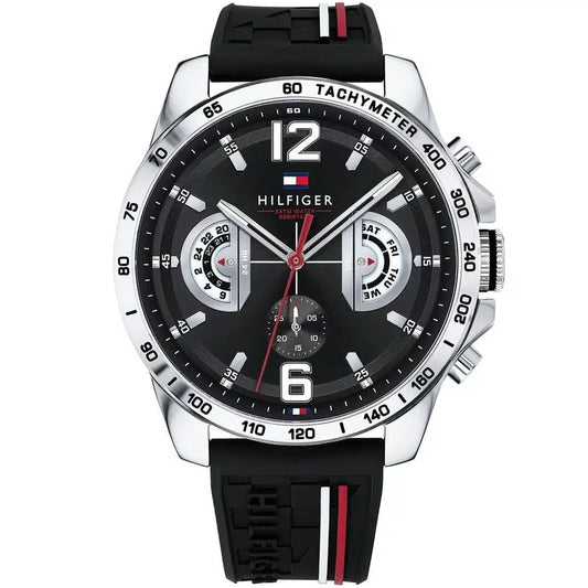 Tommy Hilfiger Decker 1791473 Silver Case Black Dial Silicone Men's Watch