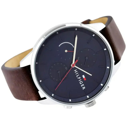 Tommy Hilfiger Chase 1791487 Silver Case Blue Dial Brown Leather Men's Watch