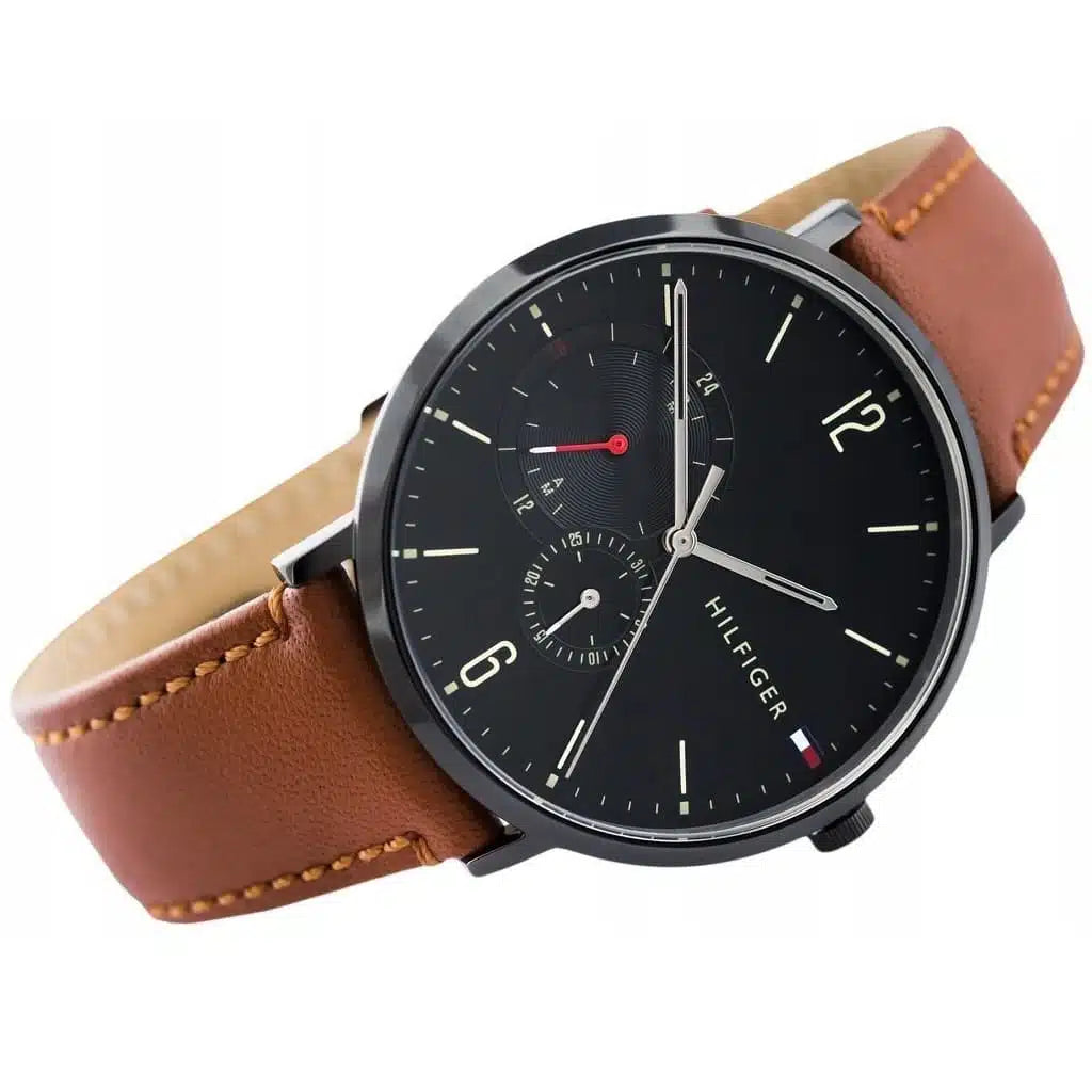 Tommy Hilfiger Brooklyn 1791510 Black Case Black Dial Light Brown Leather Men's Watch