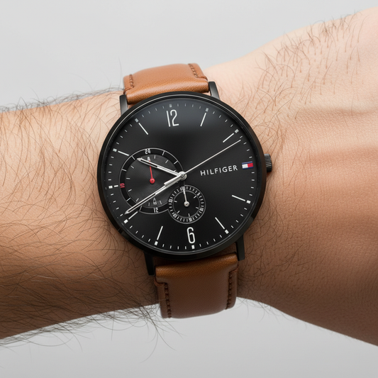 Tommy Hilfiger Brooklyn 1791510 Black Case Black Dial Light Brown Leather Men's Watch