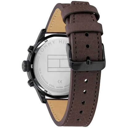 Tommy Hilfiger Icon 1791593 Black Case Blue Dual-Time Dial Brown Leather Men's Watch