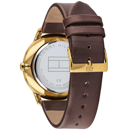 Tommy Hilfiger Hunter 1791607 Gold Case Green Textured Dial Brown Leather Men's Watch