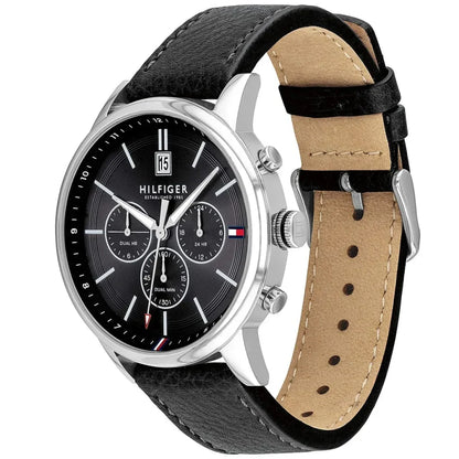 Tommy Hilfiger Kyle 1791630 Silver Case Black Dial Black Leather Men's Watch