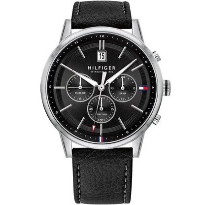 Tommy Hilfiger Kyle 1791630 Silver Case Black Dial Black Leather Men's Watch