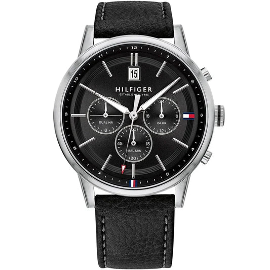 Tommy Hilfiger Kyle 1791630 Silver Case Black Dial Black Leather Men's Watch