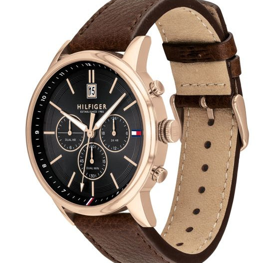 Tommy Hilfiger Kyle 1791631 Rose Gold Case Black Dial Brown Leather Men's Watch