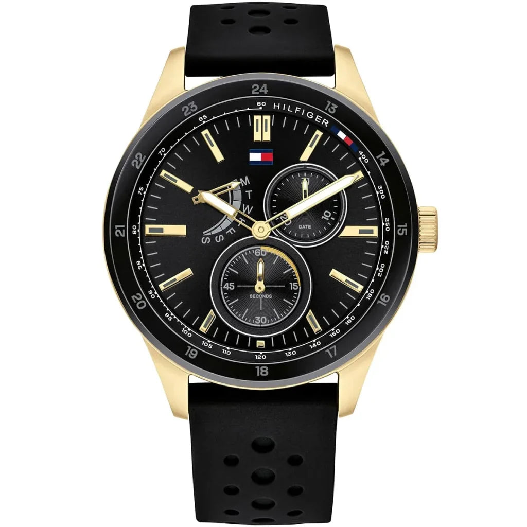 Tommy Hilfiger Austin 1791636 Gold Case Black Dial Black Silicone Men's Watch