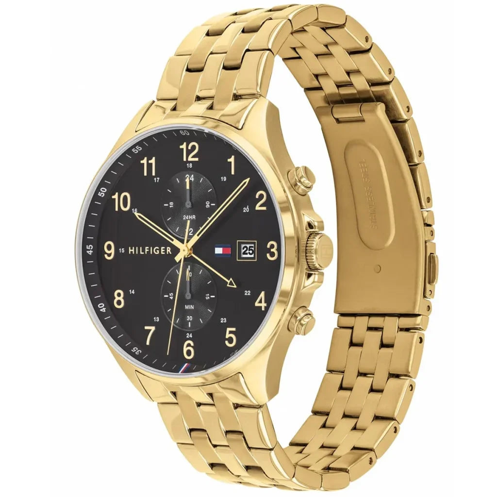 Tommy Hilfiger West 1791708 Gold Case Black Dial Gold Stainless Steel Men's Watch