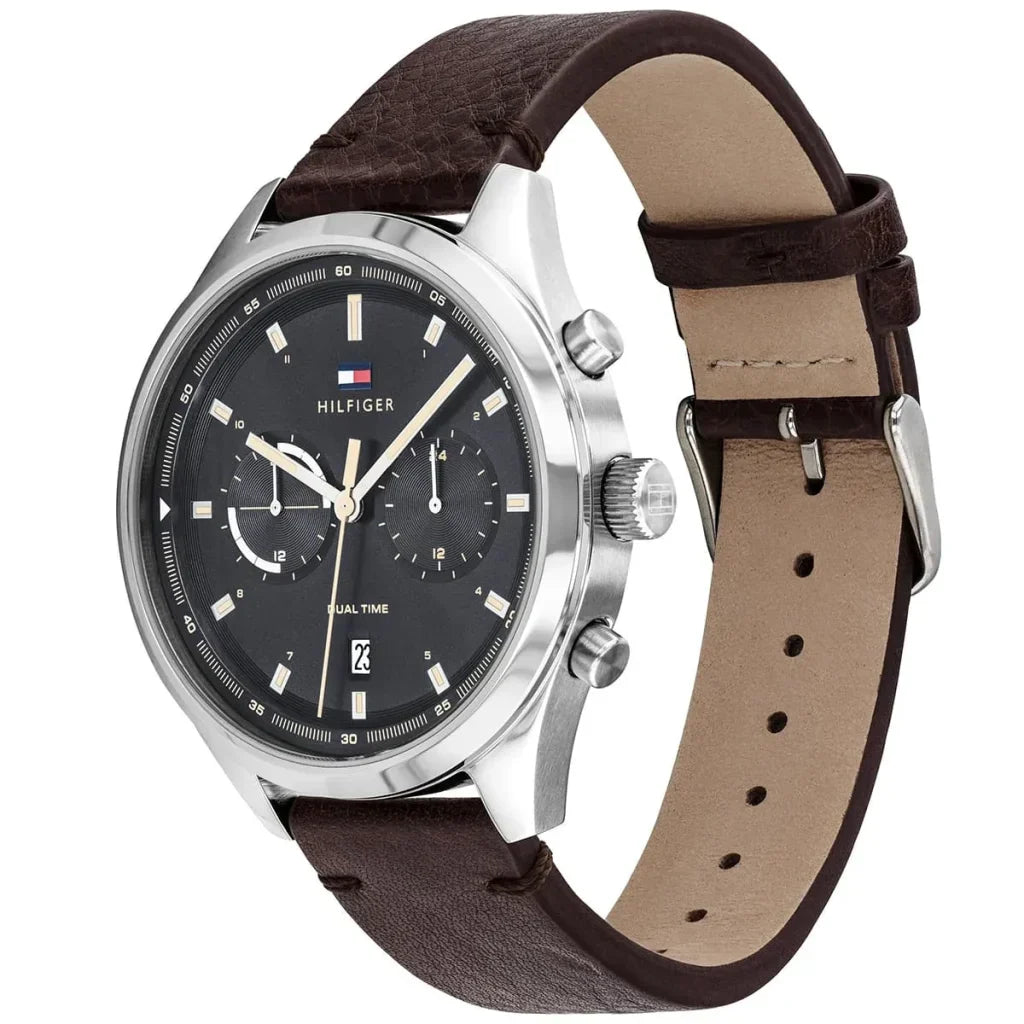 Tommy Hilfiger 1791729 Dual Time Grey Dial Men's Brown Leather Watch