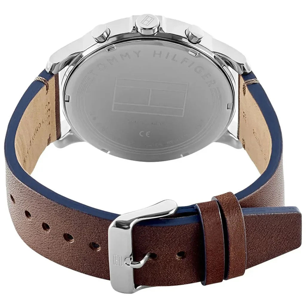 Tommy Hilfiger Jameson 1791797 Silver Case Blue Dial Brown Leather Men's Watch