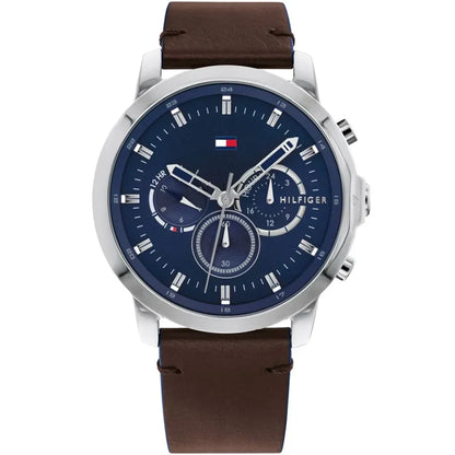 Tommy Hilfiger Jameson 1791797 Silver Case Blue Dial Brown Leather Men's Watch