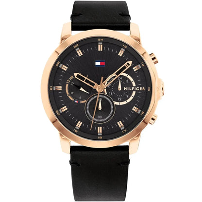 Tommy Hilfiger Jameson 1791798 Rose Gold Case Black Dial Black Leather Men's Watch