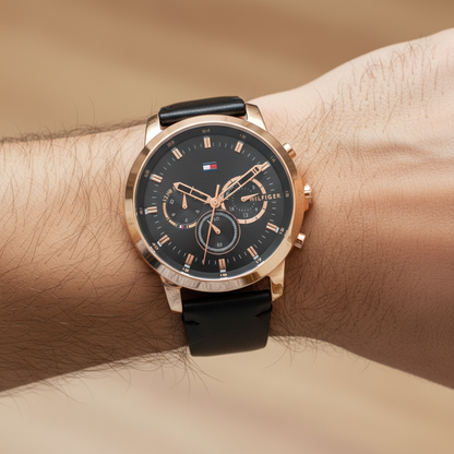 Tommy Hilfiger Jameson 1791798 Rose Gold Case Black Dial Black Leather Men's Watch