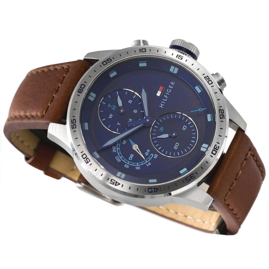 Tommy Hilfiger Trent 1791807 Silver Case Blue Dial Brown Leather Men's Watch