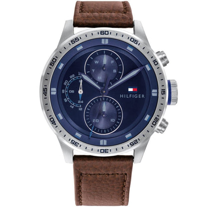 Tommy Hilfiger Trent 1791807 Silver Case Blue Dial Brown Leather Men's Watch
