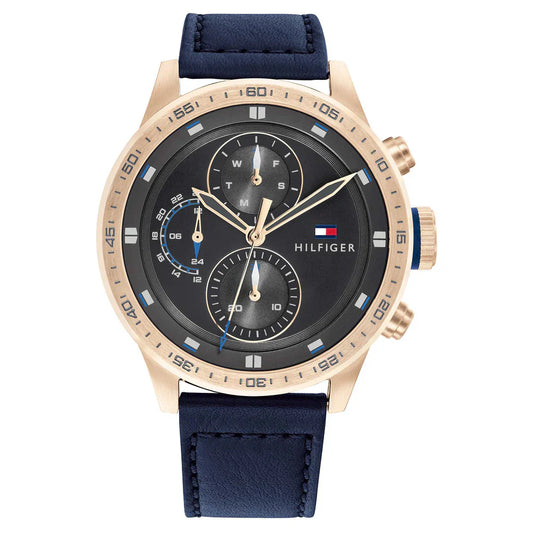 Tommy Hilfiger Trent 1791808 Rose Gold Case Grey Dial Blue Leather Men's Watch