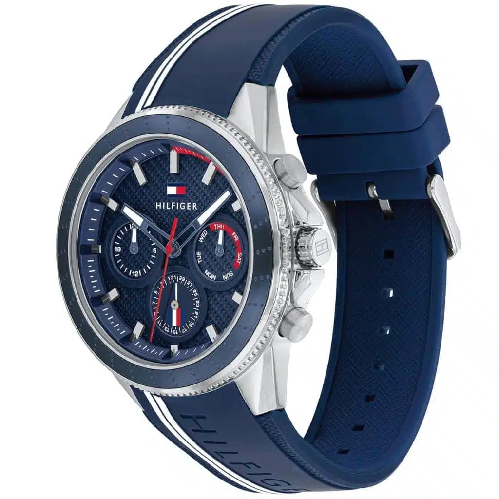 Tommy Hilfiger Aiden 1791859 Silver Case Blue Dial Blue Silicone Men's Watch