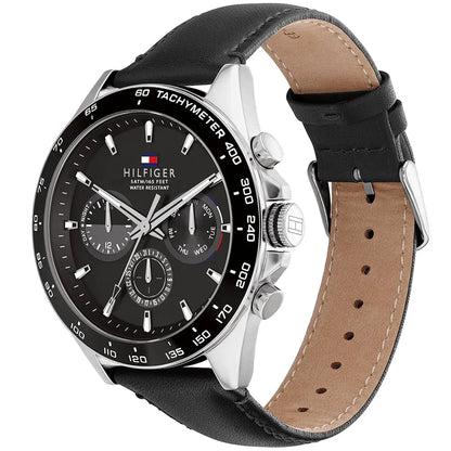 Tommy Hilfiger Damon 1791964 Multi-Function Black Dial Men's Black Leather Watch