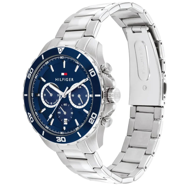 Tommy Hilfiger Jordan 1792094 Silver Case Blue Dial Dual Time Men's Watch