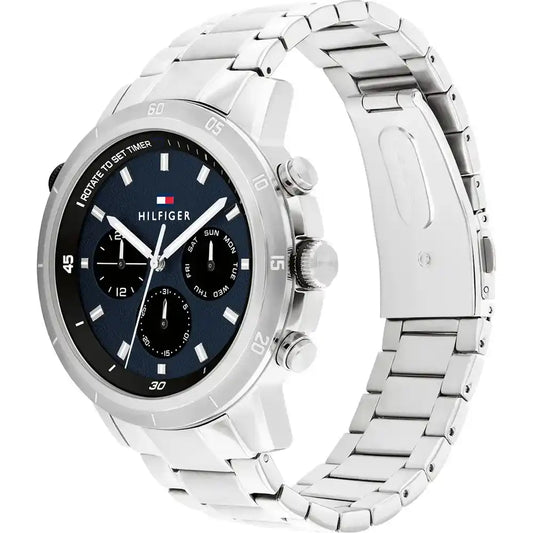 Tommy Hilfiger Men’s Watch – Model 1792104 Troy | Elegant Blue Dial with Silver Stainless-Steel Strap