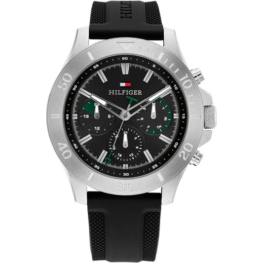 Tommy Hilfiger Bryan 1792111 Men's Silver Case Black Dial Rubber Watch