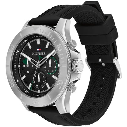 Tommy Hilfiger Bryan 1792111 Men's Silver Case Black Dial Rubber Watch