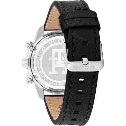 Tommy Hilfiger TH85 1792162 Men's Silver Steel Watch with Black Leather Strap