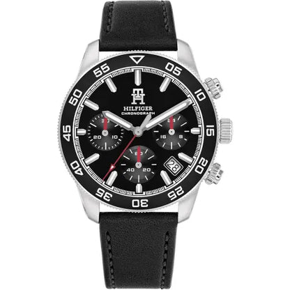 Tommy Hilfiger TH85 1792162 Men's Silver Steel Watch with Black Leather Strap