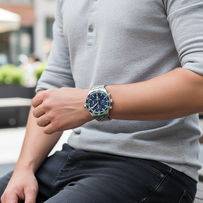 Tommy Hilfiger TH85 1792185 Men's Silver Case Blue Dial Blue-Green Bezel Watch