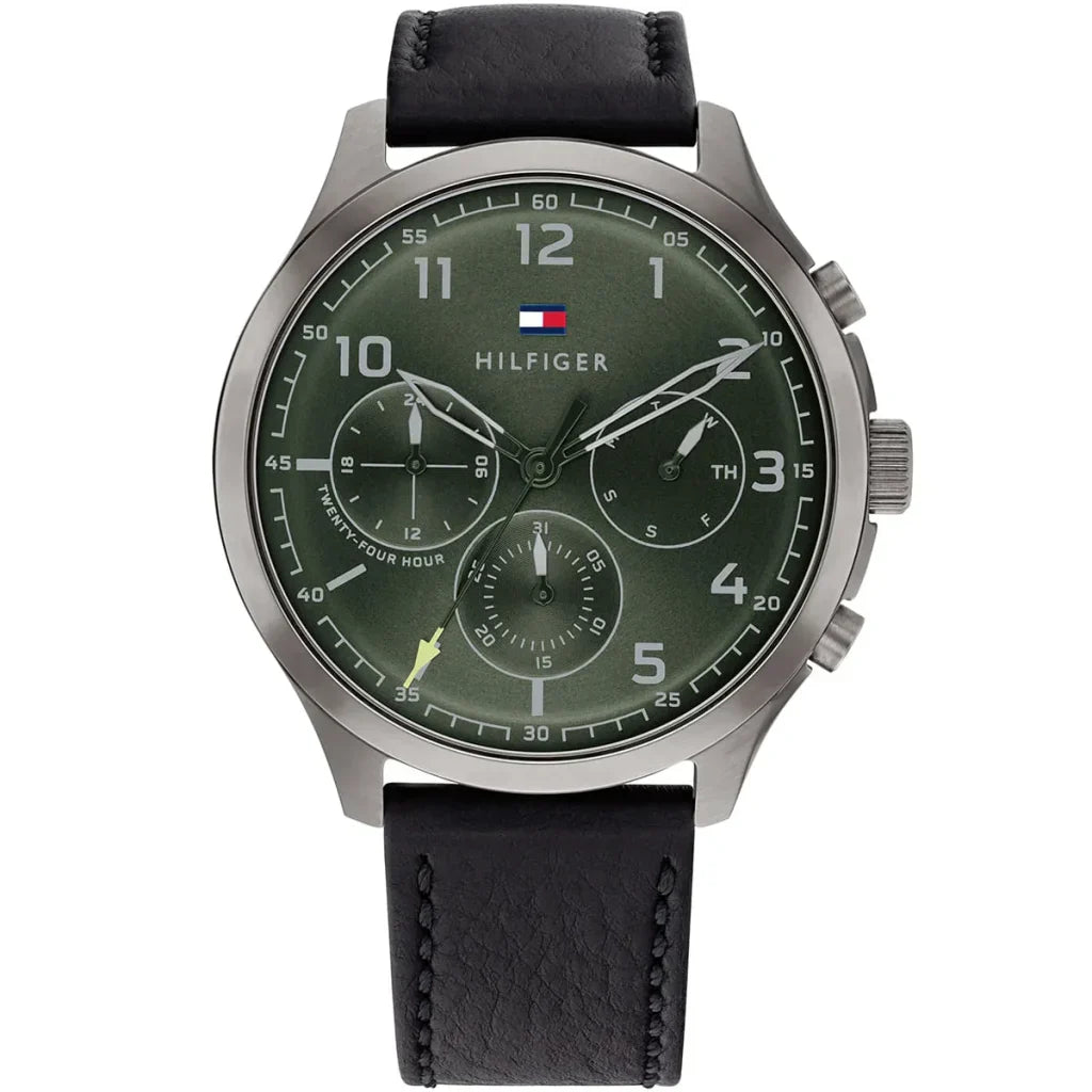 Original Tommy Hilfiger Men's Watch - Olive Green Dial & Black Leather (1791856)