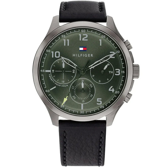 Original Tommy Hilfiger Men's Watch - Olive Green Dial & Black Leather (1791856)