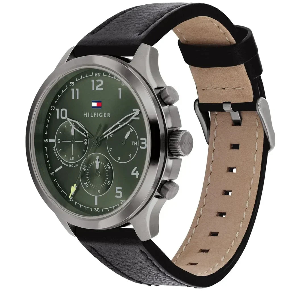 Original Tommy Hilfiger Men's Watch - Olive Green Dial & Black Leather (1791856)