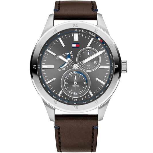 Original Tommy Hilfiger Men's Watch - Silver Case & Dark Brown Leather (1791637)