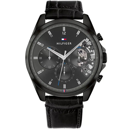 Original Tommy Hilfiger Baker Men's Watch - All Black Case & Leather Strap (1710452)