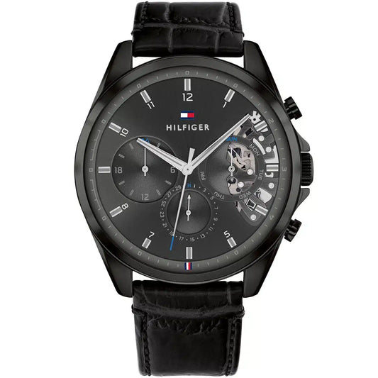 Original Tommy Hilfiger Baker Men's Watch - All Black Case & Leather Strap (1710452)