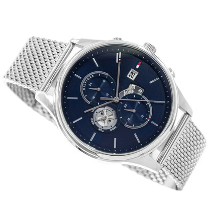 Original Tommy Hilfiger Baker Men's Watch - Silver Mesh Steel & Navy Dial (1710504)