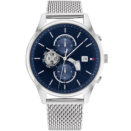 Original Tommy Hilfiger Baker Men's Watch - Silver Mesh Steel & Navy Dial (1710504)