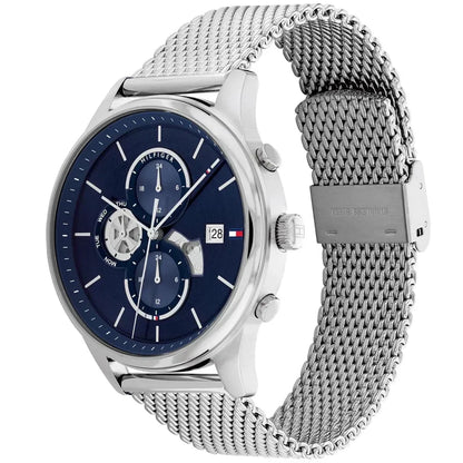 Original Tommy Hilfiger Baker Men's Watch - Silver Mesh Steel & Navy Dial (1710504)