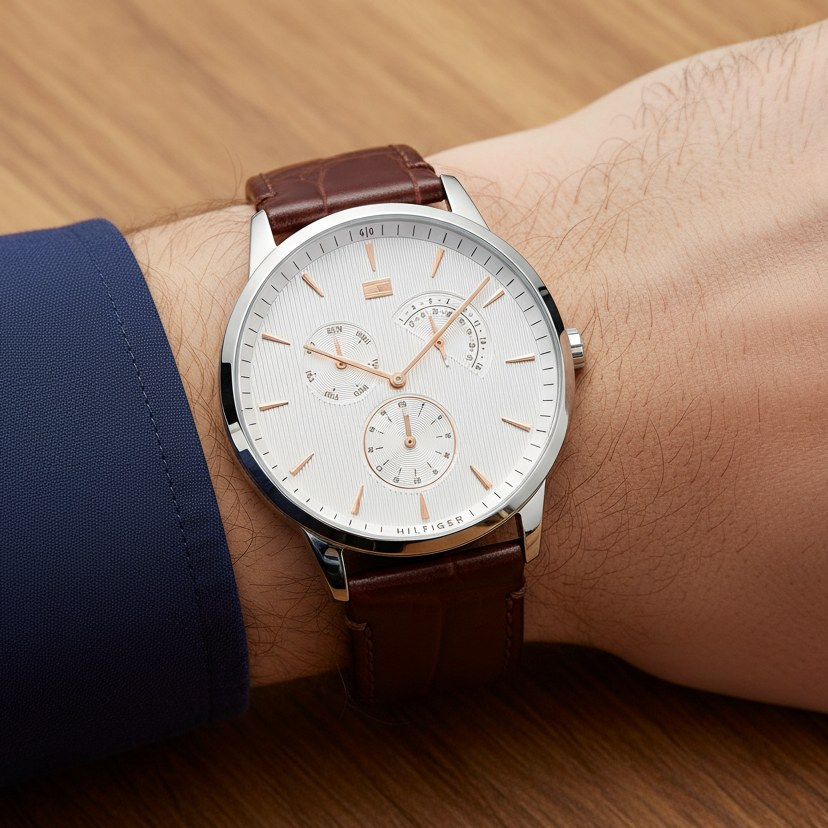 Original Tommy Hilfiger Men's Watch - Silver Case & Brown Leather (1710389)