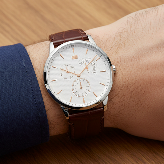 Original Tommy Hilfiger Men's Watch - Silver Case & Brown Leather (1710389)