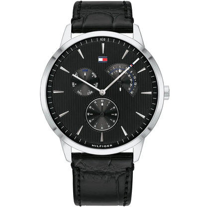 Original Tommy Hilfiger Men's Watch - Silver Case & Black Leather (1710391)
