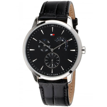 Original Tommy Hilfiger Men's Watch - Silver Case & Black Leather (1710391)