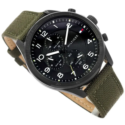 Original Tommy Hilfiger Carlyle Men's Watch - Black Case & Olive Green Canvas Strap (1792006)