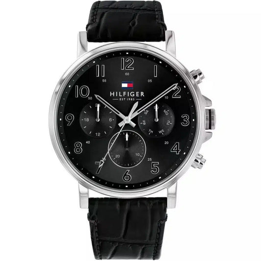 Original Tommy Hilfiger Men's Watch - Silver Case & Black Leather (1710381)