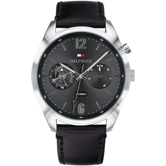 Original Tommy Hilfiger Men's Watch - Silver Case & Black Leather (1791548)