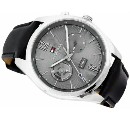 Original Tommy Hilfiger Men's Watch - Silver Case & Black Leather (1791548)