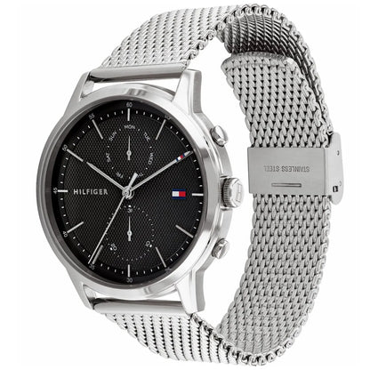 Original Tommy Hilfiger Easton Men's Watch - Silver Mesh Steel & Black Dial (1710433)