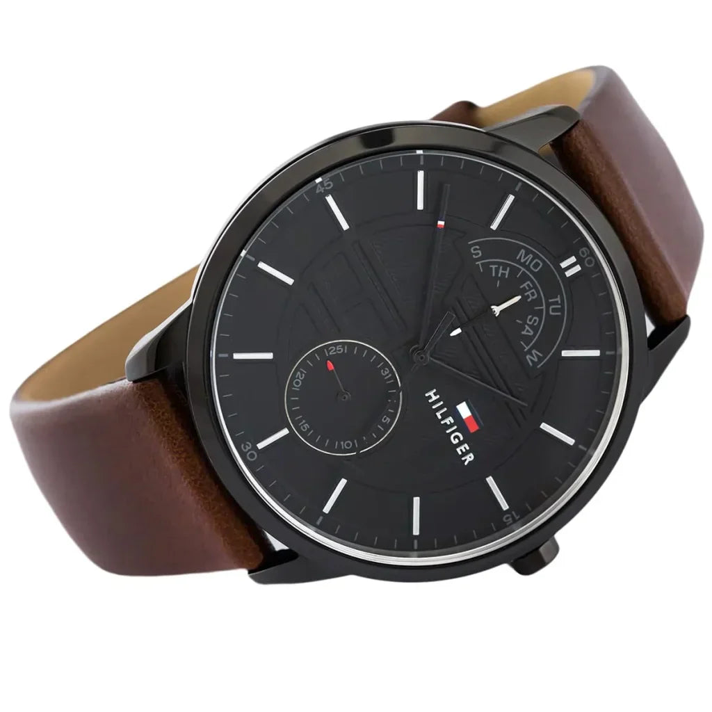 Original Tommy Hilfiger Hunter Men's Watch - Black Case & Brown Leather (1791604)