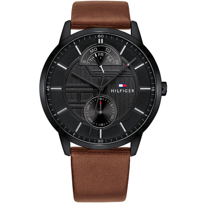 Original Tommy Hilfiger Hunter Men's Watch - Black Case & Brown Leather (1791604)